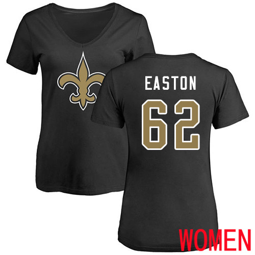New Orleans Saints Black Women Nick Easton Name and Number Logo Slim Fit NFL Football #62 T Shirt
